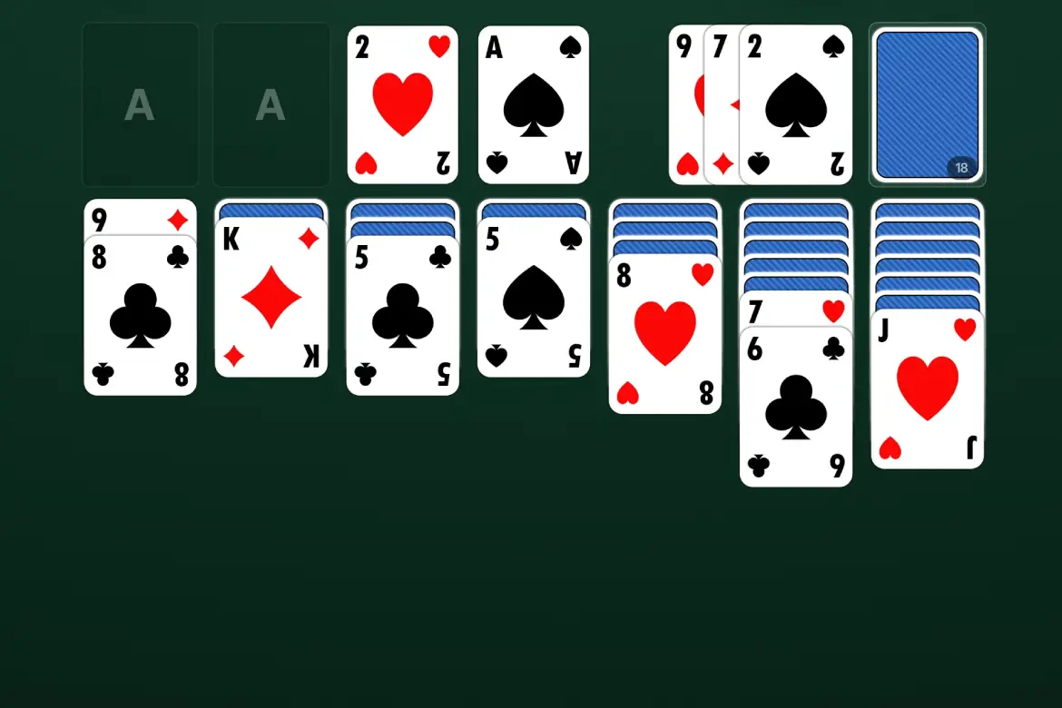 A Klondike solitaire game in progress